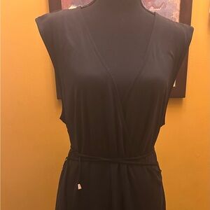 New With Tag Black Surplice Crossover Dress With Tie Belt XL